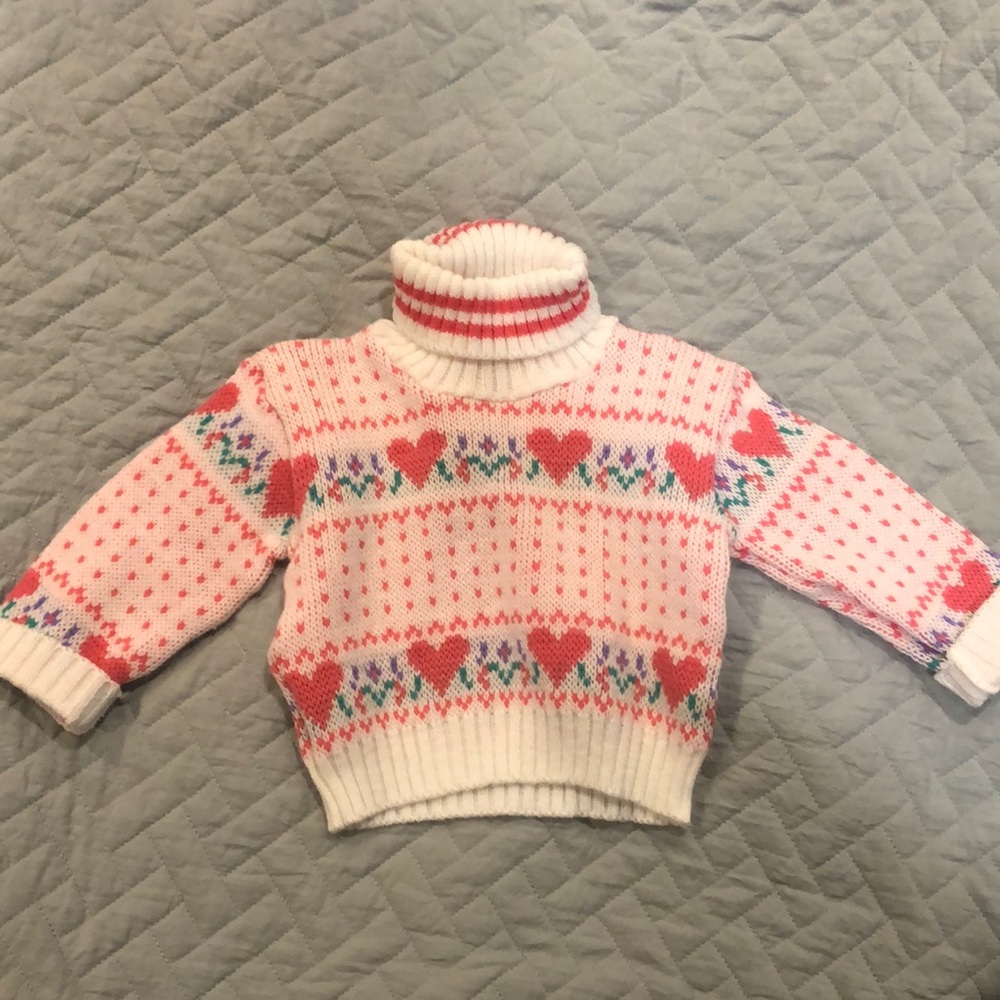 Vintage Baby heart valentines turtleneck pink red Sweater, 6-9 months